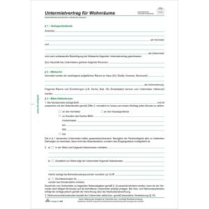 Vordruck 'Untermietvertrag für Wohnräume', DIN A4 RNK Verlag 520/10 (4002871052016)