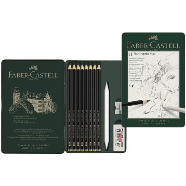 Faber-castell Pitt Graphite Matt Graphitstifte Hb, 2b, 4b, 6b, 8b, 10b, 12b, 14b Schwarz Mit Radierer, 1 Set 115220
