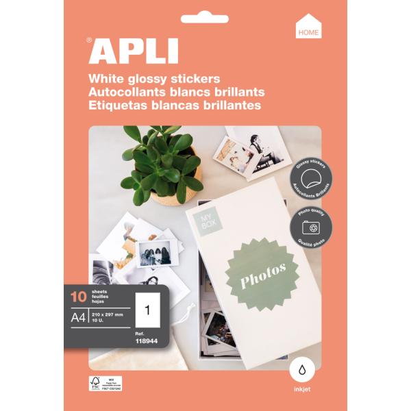 Hochglanz-Etiketten, 210 x 297 mm, weiß APLI 118944 (3270241189445)
