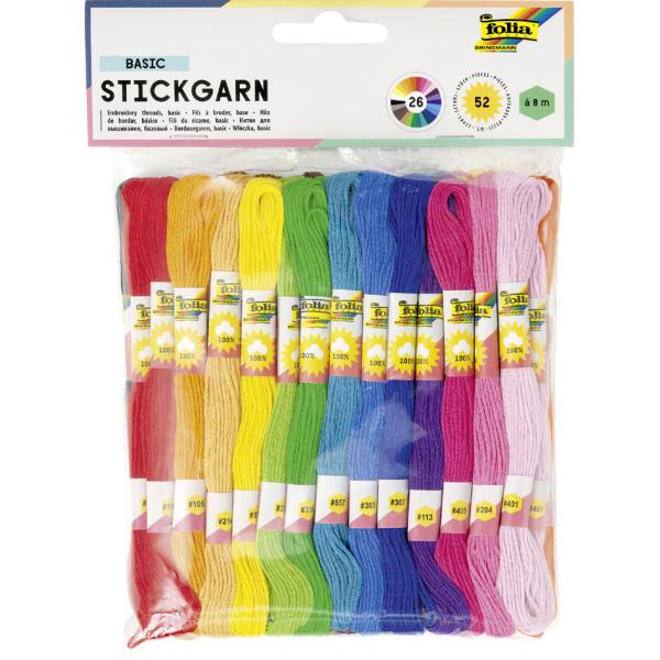 folia Stickgarn Pastell 26 Farben 8m 52 Stück