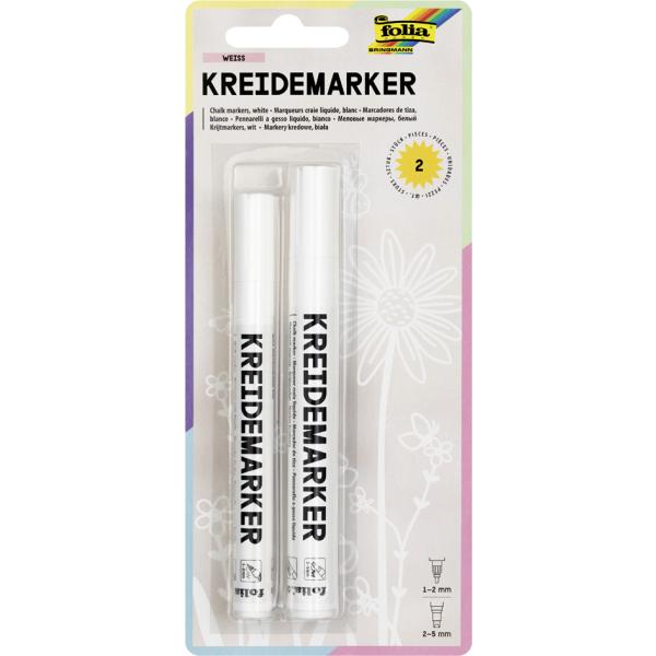 Kreide Marker weiß 2er Set 1-2mm + 2-5 mm Strichstärke FOLIA 390200 (4001868099546)