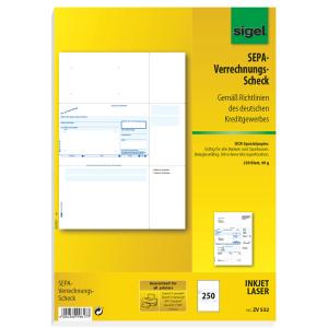 Bankformular 'PC-Sepa-Verrechnungs-Scheck', A4 sigel ZV532 (4004360996177)
