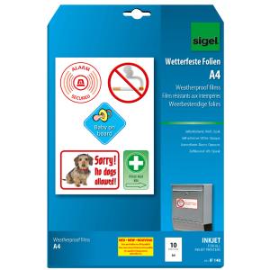 Inkjet-Folie, DIN A4, weiß, opak, wetterfest, 270 my sigel IF140 (4004360994913)