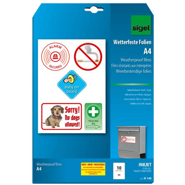 Inkjet-Folie, DIN A4, weiß, opak, wetterfest, 270 my sigel IF140 (4004360994913)