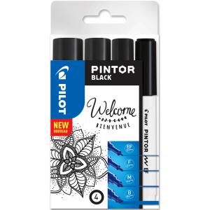 Pigmentmarker PINTOR, medium, 4er Set 'BLACK' PILOT 537519 (3131910537519)