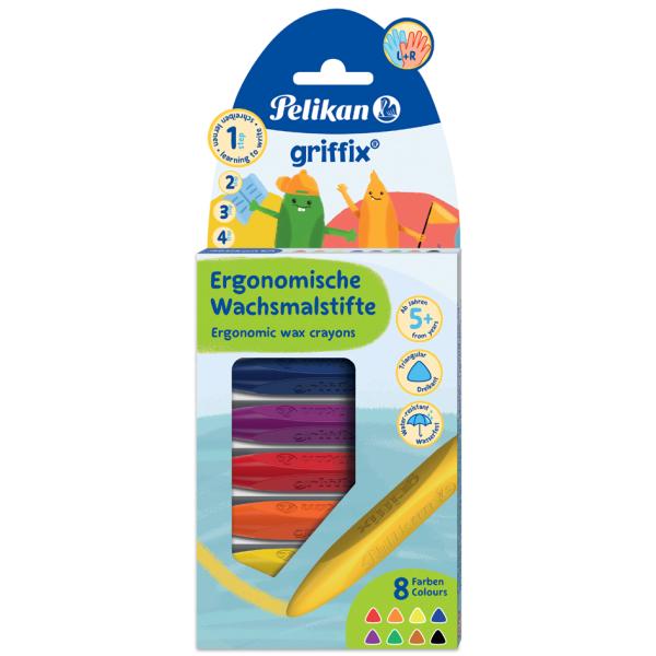 Wachsmalstifte griffix 8 Farben sortiert dreikant Kartonetui PELIKAN 300000361 (4012700700834)