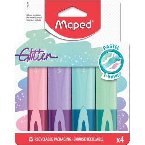 Textmarker Glitter PASTEL, 4er Kartonetui Maped 742046 (3154147420461)