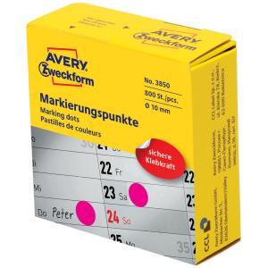 Markierungspunkte, 10 mm, magenta, Spender AVERY Zweckform 3850 (4004182038505)