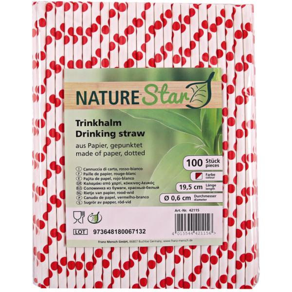 Papier-Trinkhalm, 197 mm, rot/ weiß gepunktet NATURE Star 42115 (4015544421156)