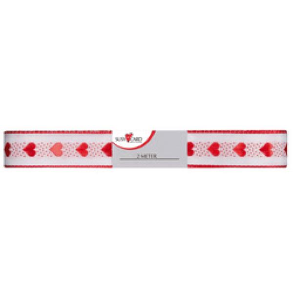 Geschenkband 'Herzilein', 15 mm x 2 m, rot/ weiß SUSY CARD 11368255 (4050498166593)
