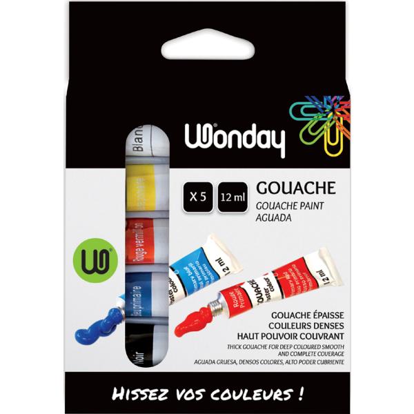 Gouachefarbe 12 ml, farbig sortiert, 5er Etui Wonday APN400092 (3701254706805)