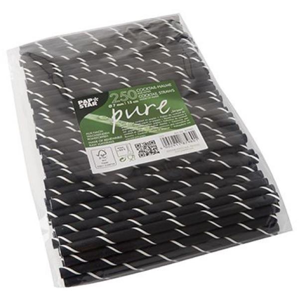 Papier-Trinkhalm 'pure', 150 mm, schwarz / weiß PAPSTAR 87980 (4002911879801)
