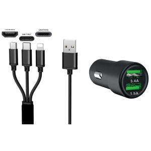 USB-KFZ-Ladegerät '3IN1', 12/ 24 V, schwarz IWH 019061 (4045914190610)