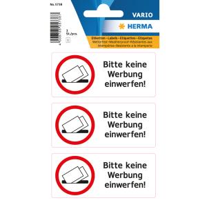 Hinweisetiketten Bitte keine Werbung einwerfen wetterfest HERMA 5738 (4008705057387)