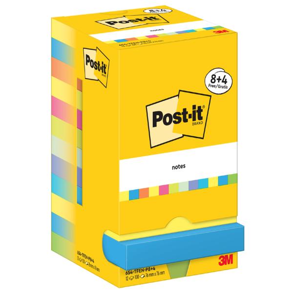 Haftnotizblock Energetic 76x76 mm 8+4 Blockx100 Blatt sortiert POST-IT 654-TFEN-P8+4 (4064035065621)