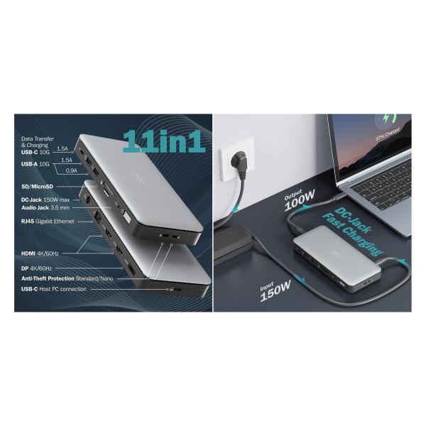 Docking Station, USB-C, 11-Port, grau / schwarz DIGITUS DA-70917 (4016032497769)