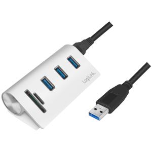 USB 3.0 Hub + mit Kartenleser, 3-Port, silber LogiLink CR0045 (4052792053029)