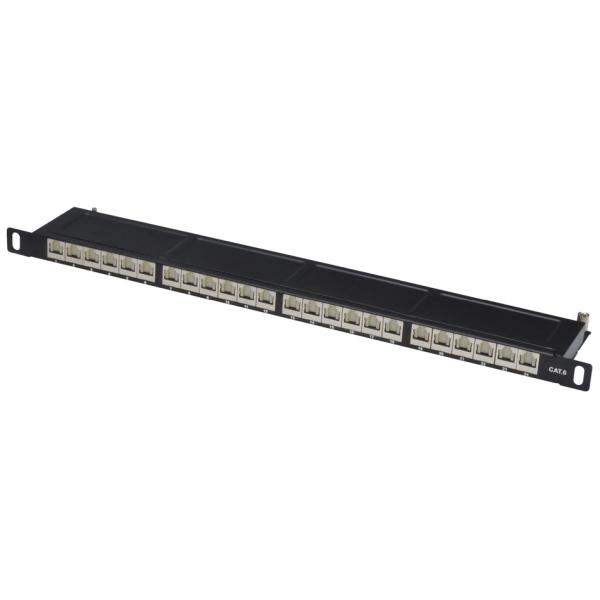 19' Patch Panel Kat.6, Klasse E, 24 Port, schwarz DIGITUS DN-91624U-SL-SH (4016032323280)