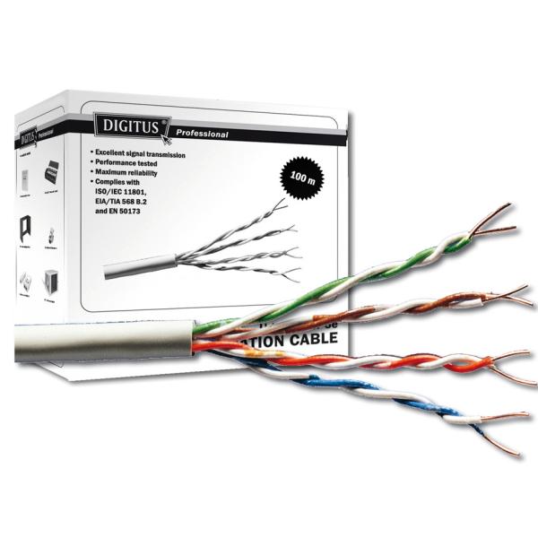Installationskabel Kat.5e, U/ UTP, 100 m Ring, grau DIGITUS DK-1511-V-1-1 (4016032363804)