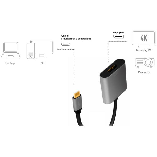USB-C - DisplayPort Adapterkabel, schwarz/ grau LogiLink CUA0102 (4052792062229)