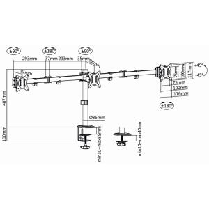 Dreifach-Monitorarm, Armlänge: 658 mm, schwarz LogiLink BP0173 (4052792071191)