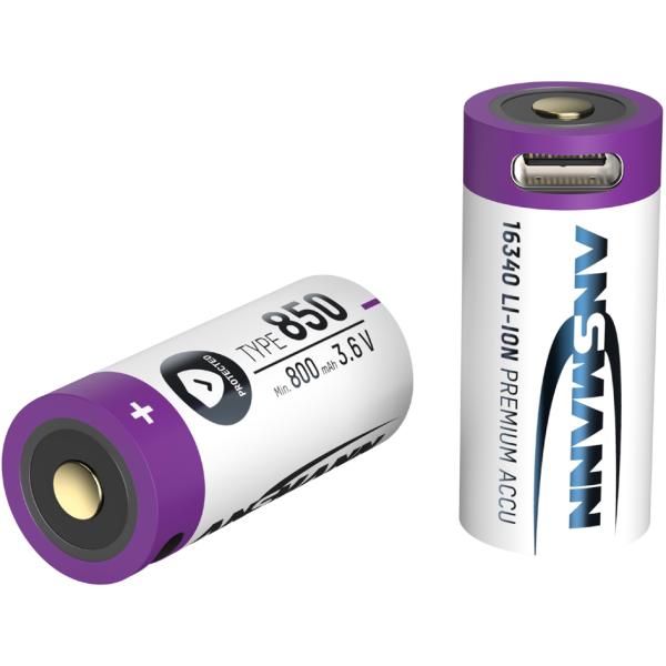 Li-Ion Akku 16340 mit USB-C Kupplung, 850 mAh ANSMANN 1300-0015 (4013674161386)