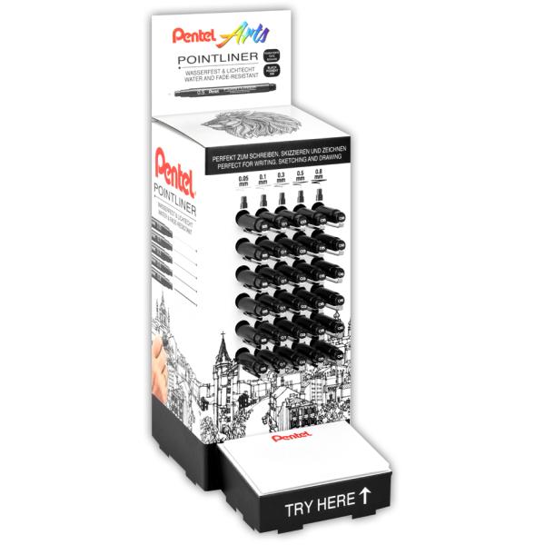 Permanent Fineliner Pointliner, Thekendisplay Pentel S20P-30E (5011433054183)