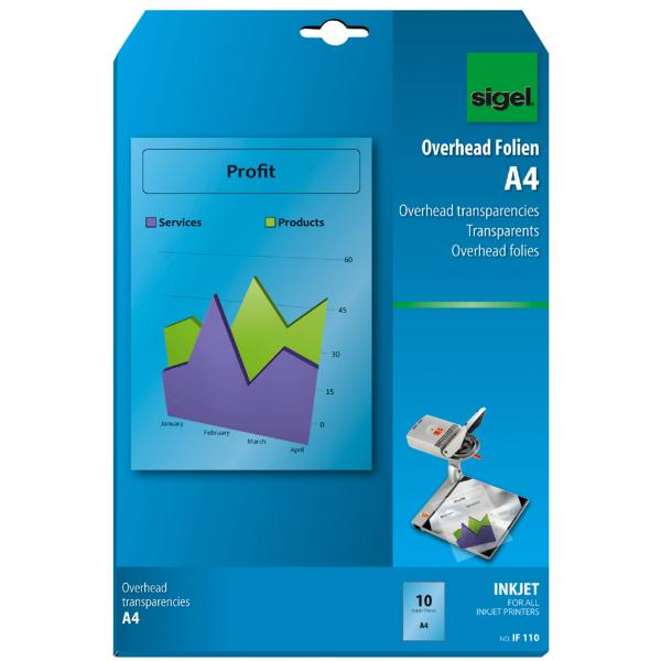 InkJet Overhead-Folien transparent 100 mym A4, 10 Blatt SIGEL IF110 (4004360992247)