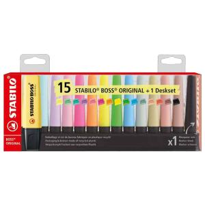 Textmarker BOSS ORIGINAL, 15er Tischset STABILO F60915 (4006381609159)