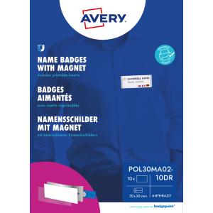 Namensschild, 70 x 30mm, anthrazit, 20er Set AVERY Zweckform POL30MA02-20DR (4260320190348)
