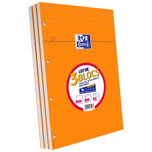 Notizblock, DIN A4, kariert, 4-fach Lochung, 3er Set Oxford 400139960 (3020121070987)