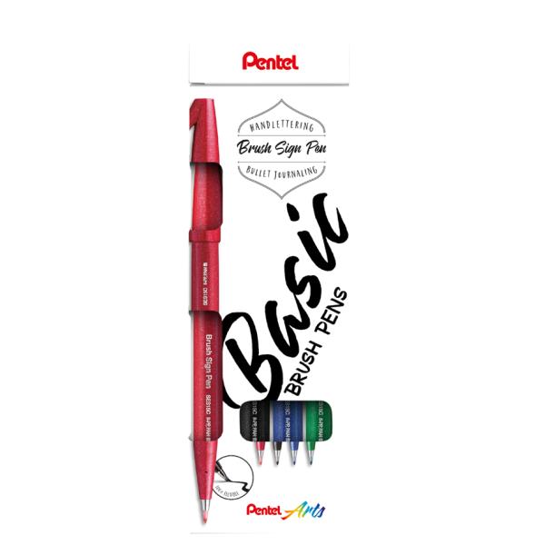 Faserschreiber Brush Pen 0,2-2,0 mm 4er Pack sortiert PENTEL SES15-4 (4016284339459)