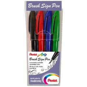 PentelArts Faserschreiber Brush Sign Pen, 4er Etui, Colour SES15-4COL (4016284339466)