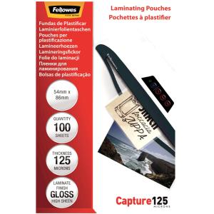 Laminierfolie Capture 86x54 mm glänzend 125 mym 50 Stück FELLOWES 5396602 (0077511539664)