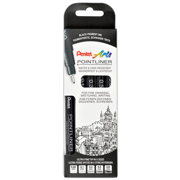 Pentel Pointliner Fineliner-set Schwarz, 1 Set S20P-5 (5011433055012)