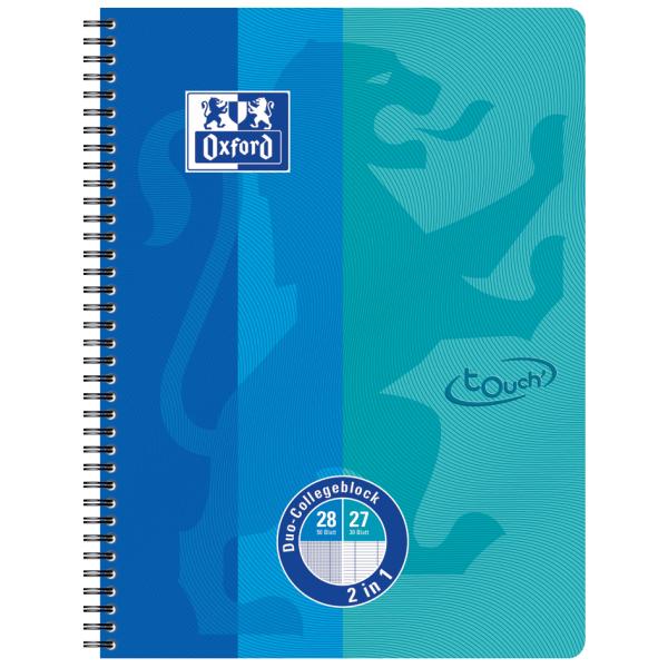 Collegeblock DUO A4+ kariert und liniert 80 Blatt 90 g qm 4-fach Lochung 2 Ränder OXFORD 400101422 (5904017319481)