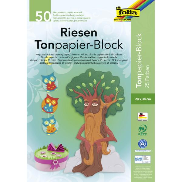 Folia Tonpapier Riesen-block Farbsortiert 130 G/qm 50 Blatt 655 (4001868006551)