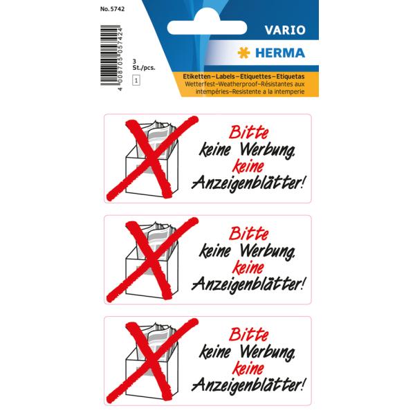 Hinweisetiketten 'Keine Werbung/ Anzeigenblätter' HERMA 5742 (4008705057424)