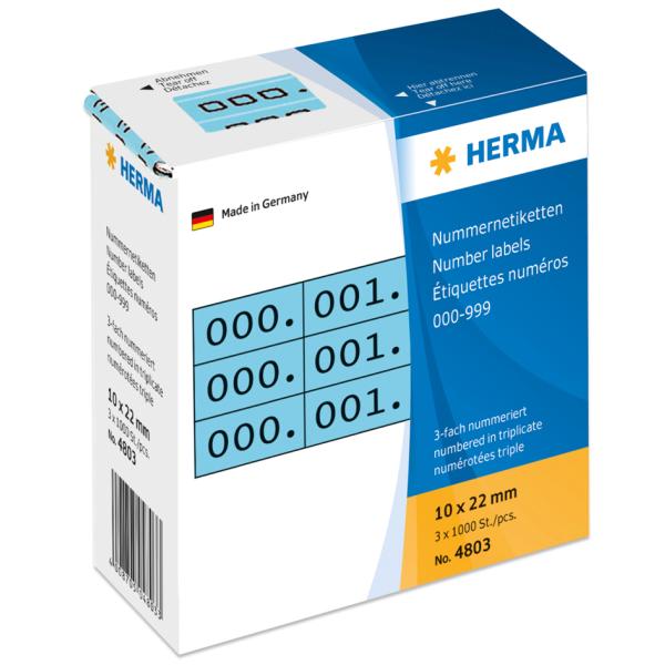 Nummern-Etiketten 0-999, 10 x 22 mm, schwarz, dreifach HERMA 4802 (4008705048026)