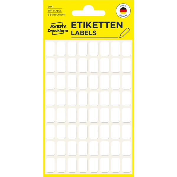 Vielzweck-Etiketten, 13 x 8 mm, weiß, KP AVERY Zweckform 3041 (4004182030417)
