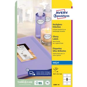 Inkjet/ Glossy Etiketten, 88, 9 x 63, 5 mm AVERY Zweckform C6081-10 (4004182060810)