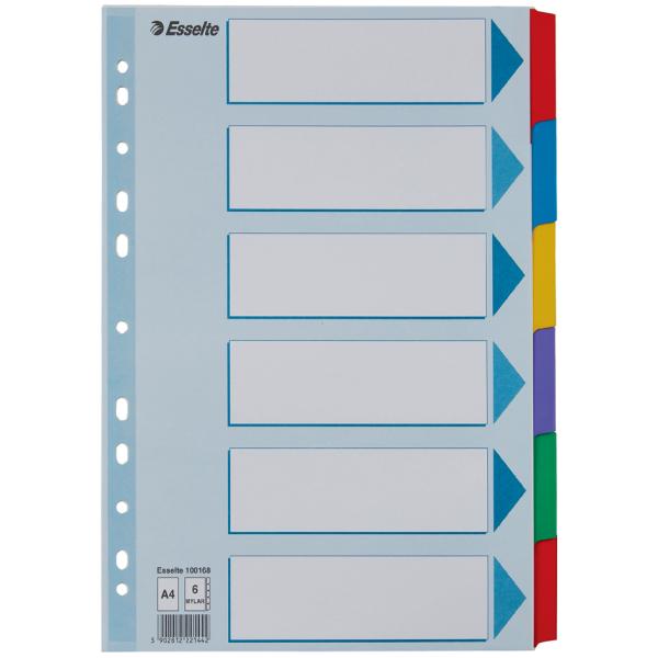 Esselte Ordnerregister Vollformat Blanko Farbig 6-teilig, 1 Satz 100168 (5902812221442)
