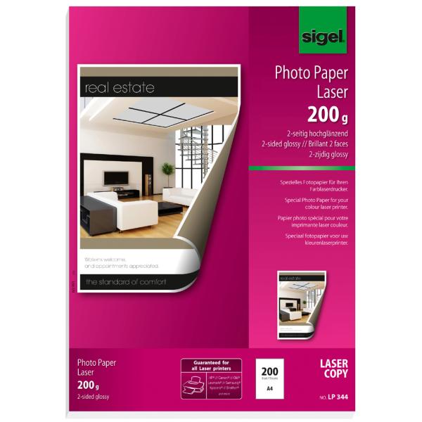 Sigel Fotopapier Lp344 Din A4 Glänzend 200 G/qm 200 Blatt (4004360998515)