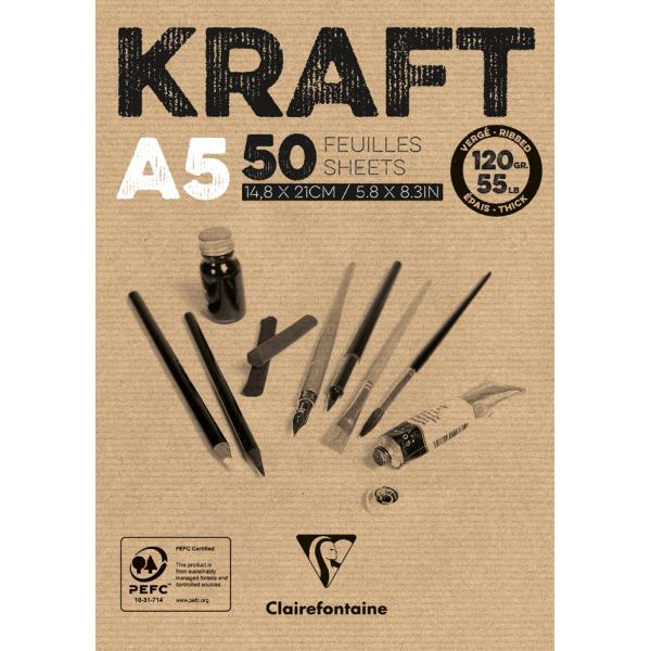 Zeichenpapierblock 'KRAFT', DIN A5, 120 g/ qm Clairefontaine 975814C (3329689758147)