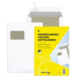 Papprückwandtaschen C4, mit Fenster 120 g qm weiß 5 Stück MAILMEDIA 30002506 (4003928385231)