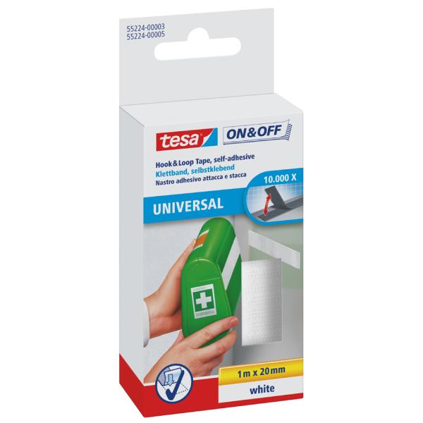 On & Off Klettband, 20 mm x 1, 0 m, weiß tesa 55224-00003-01 (4042448859891)