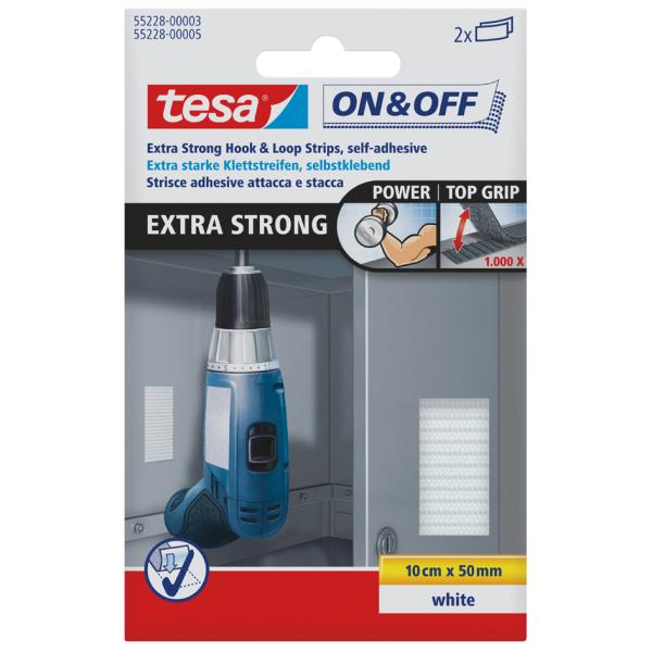 On & Off extrastarke Klettstreifen, 50 x 100 mm, weiß tesa 55228-00003-01 (4042448860040)