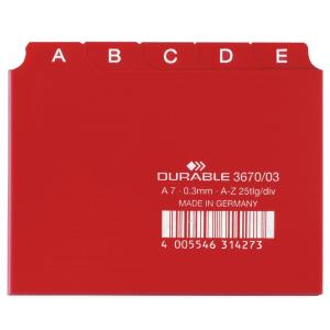 Karteiregister A - Z, PP, A7 quer, blau, 25-teilig DURABLE 3670-06 (4005546314303)