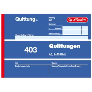 Formularbuch 'Quittung 403', DIN A6, 2 x 50 Blatt herlitz 300010508 (4008110886619)