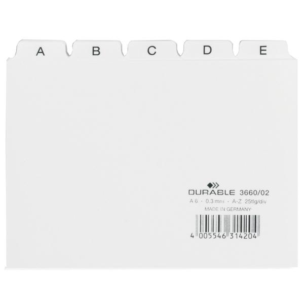 Karteiregister A - Z, PP, A6 quer, blau, 25-teilig DURABLE 3660-06 (4005546314242)